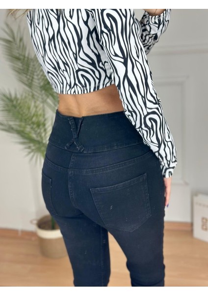 Yüksek Bel Likralı Jean Pantolon 90 cm