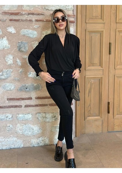 Yüksek Bel Likralı Jean Pantolon 90 cm