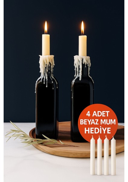 25 cm 2’li Kare Şişe Dilek Mumluk Seti + 4 Adet Dilek Mum Hediyeli