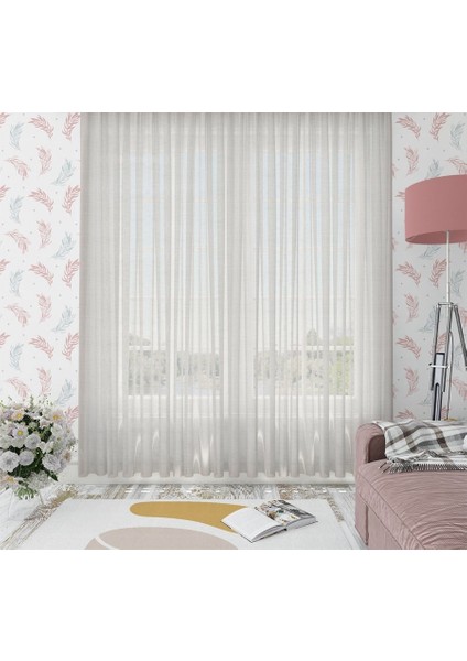Keten Görünümlü Düz Tül Perde Pilesiz Ekru fiyatları
