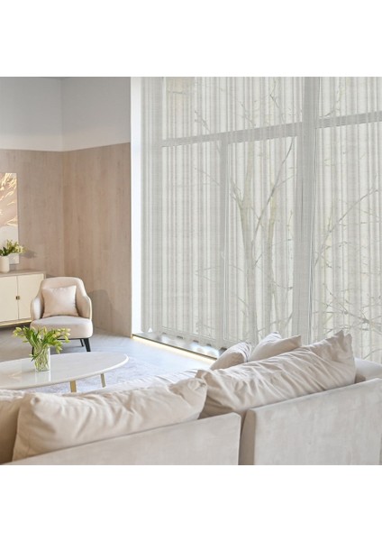 Keten Görünümlü Düz Tül Perde Pilesiz Ekru modelleri