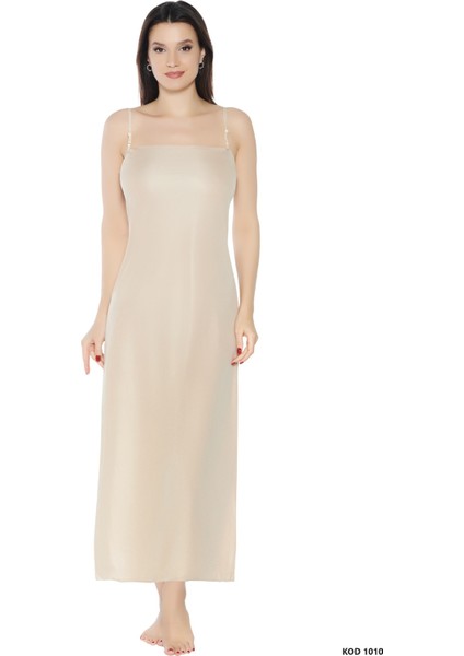 Kadın Elbise Içi Boydan Astar Ince Uzun Ayarlanabilir Askılı Düz Jüpon Kombinezon