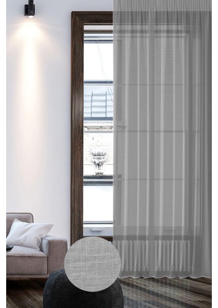 Keten Görünümlü Düz Tül Perde Pilesiz Gri