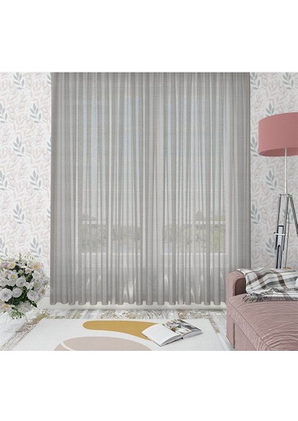 Keten Görünümlü Düz Tül Perde Pilesiz Gri fiyatları