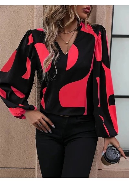 Yaman Market Kadın Uzun Kollu V Yakalı Desenli Modal Bluz fiyatları