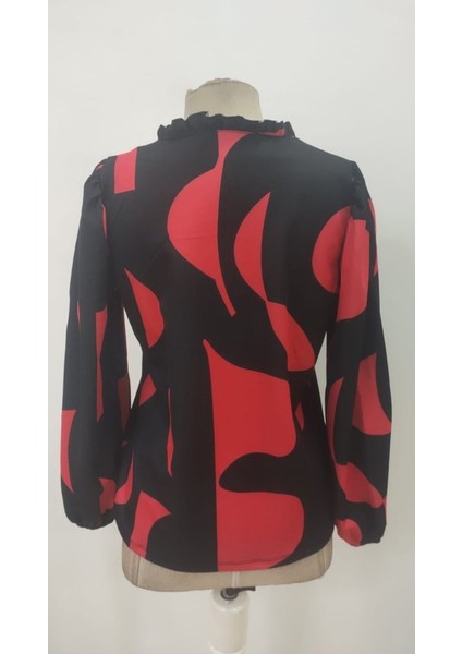 Yaman Market Kadın Uzun Kollu V Yakalı Desenli Modal Bluz