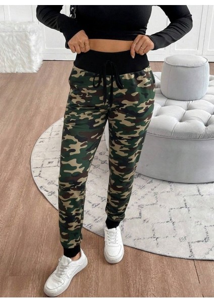 Yaman Market Kadın Yüksek Bel Bağcıklı Desenli Iki Iplik Pantolon indirimleri