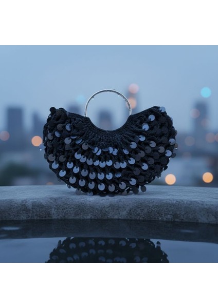 9123 El Yapımı Makrome Ip Deri Pullu Model El Çantası / 20 x 39 cm