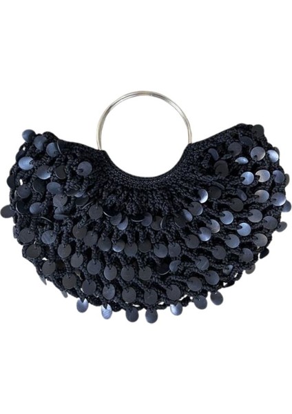 9123 El Yapımı Makrome Ip Deri Pullu Model El Çantası / 20 x 39 cm