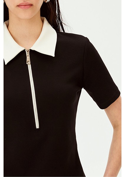 Polo Yaka Fermuarlı Pamuklu Regular Örme Tişört modelleri