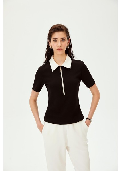 Polo Yaka Fermuarlı Pamuklu Regular Örme Tişört indirimleri
