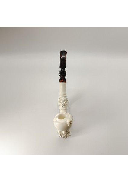 El Oyması Lületaşı Korsan Figürlü Uzun Pipo – Kuru Kafa Kabartmalı, Akrilik Ağızlıklı Meerschaum indirimleri