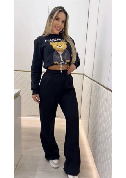 Yaman Market Kadın Uzun Kollu Bisiklet Yaka Desenli Iki Iplik Şardonlu Bluz ve Pantolon Ikili Takım modelleri