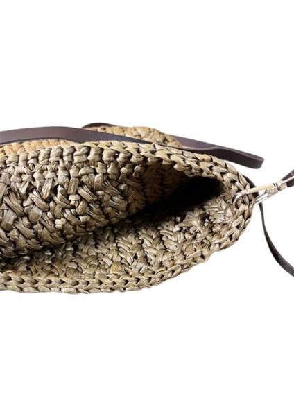 2469 El Yapımı Kahverengi Rafya Ip Çapraz Çanta / 23 x 16 cm