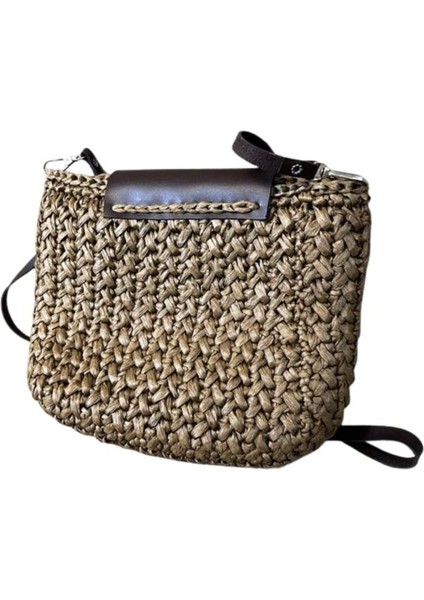 2469 El Yapımı Kahverengi Rafya Ip Çapraz Çanta / 23 x 16 cm