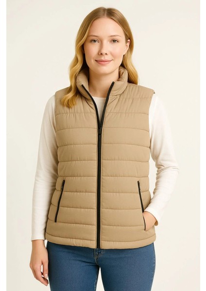 Yaman Market Şişme Fermuarlı Yelek Su Itici Kapitone Astarlı Kumaş Cepli Hafif Kışlık Spor Rahat Kalıp - Bej fiyatları