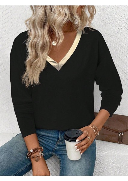 Yaman Market Kadın Uzun Kollu V Parlak Yaka Detaylı Viskon Bluz modelleri