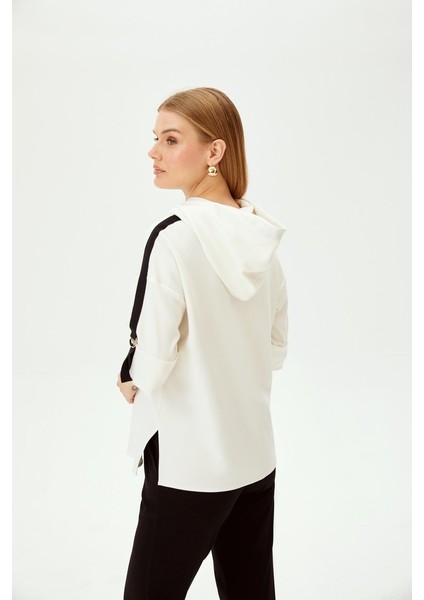 Grogren Detaylı Kapüşonlu Truvakar Kol Örme Sweatshirt modelleri