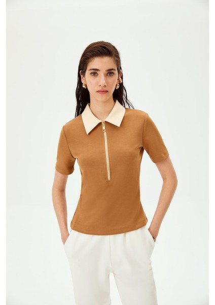 Polo Yaka Fermuarlı Pamuklu Regular Örme Tişört fırsatları