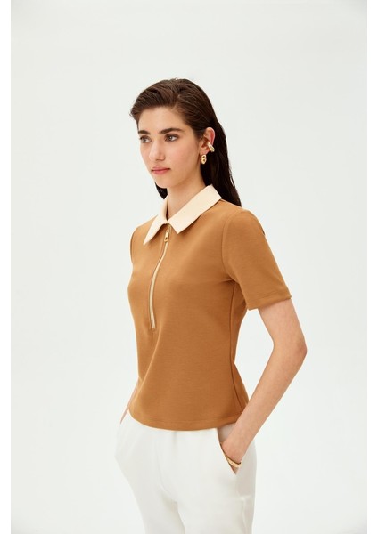 Polo Yaka Fermuarlı Pamuklu Regular Örme Tişört indirimleri