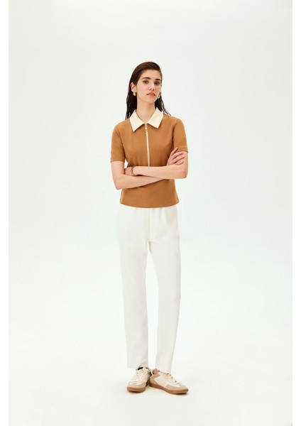 Polo Yaka Fermuarlı Pamuklu Regular Örme Tişört