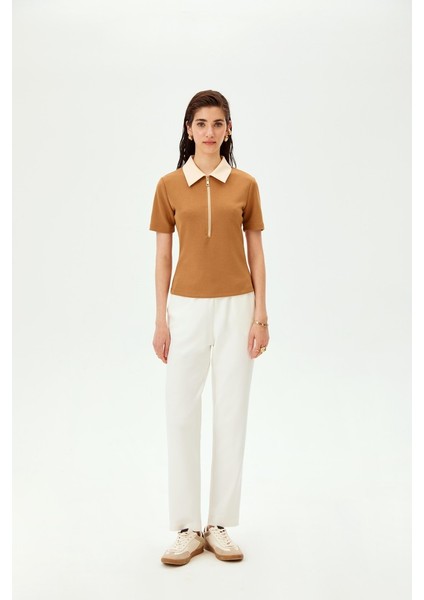 Polo Yaka Fermuarlı Pamuklu Regular Örme Tişört