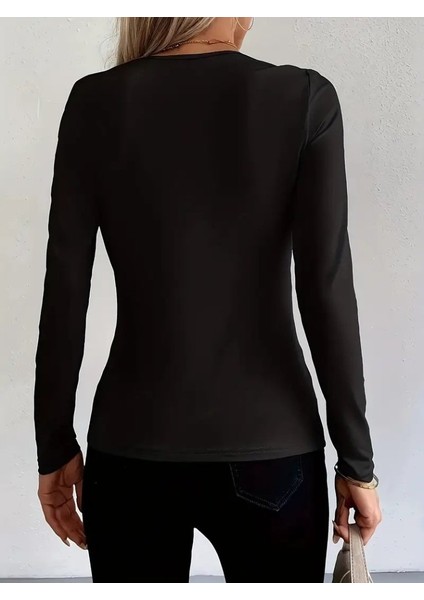 Yaman Market Kadın Uzun Kollu Yakadan Halka Detaylı Viskon Bluz modelleri