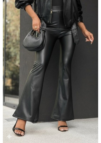 Yaman Market Kadın Yüksek Bel Ispanyol Paçalı Deri Pantolon modelleri