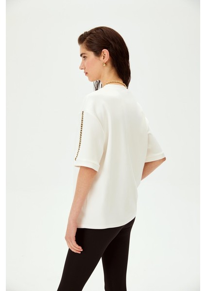 Inci Işlemeli Düşük Kol Regular Örme Tişört modelleri