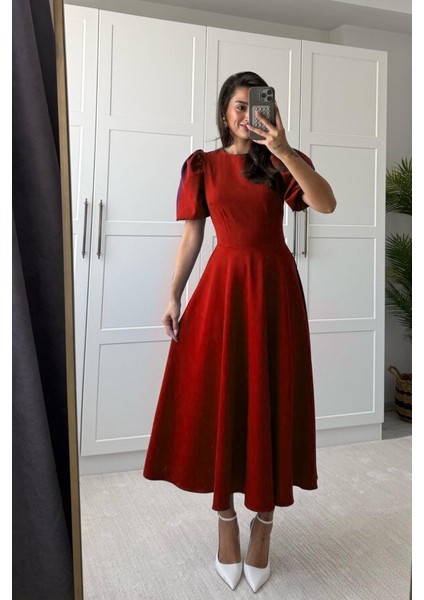 Yaman Market Kadın Kısa Balon Kollu Bisiklet Yaka Geniş Kesim Janjan Krep Elbise indirimleri