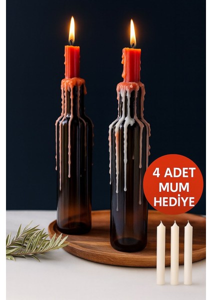 25 cm 2’li Yuvarlak Şişe Dilek Mumluk Seti + 4 Adet Dilek Mum Hediyeli