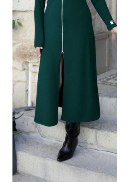 Yaman Market Kadın Uzun Kollu Önden Fermuarlı Ithal Krep Elbise fırsatları