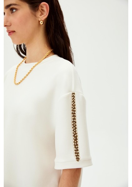 Inci Işlemeli Düşük Kol Regular Örme Tişört fırsatları