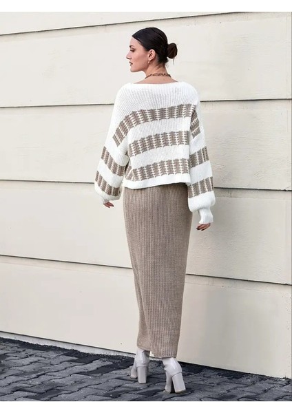 Yaman Market Kadın Uzun Kollu Kayık Yakalı Salaş Triko Bluz ve Etek Ikili Takım fırsatları