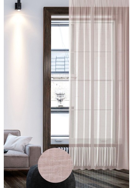 Keten Görünümlü Düz Tül Perde Pilesiz Pudra Pembe