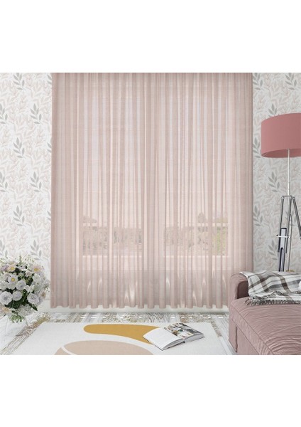 Keten Görünümlü Düz Tül Perde Pilesiz Pudra Pembe fiyatları