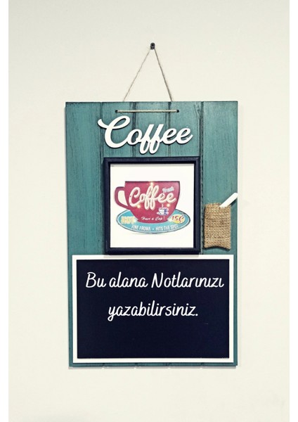 - Ahşap Yazı Tahtası Dekoratif Halat Ip Askılı Kara Tahta Mavi