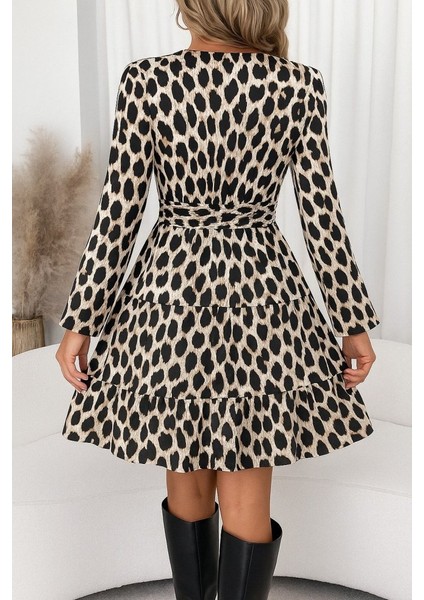 Yaman Market Kadın Uzun Kollu Kruvaze Yaka Desenli Mini Modal Elbise fiyatları