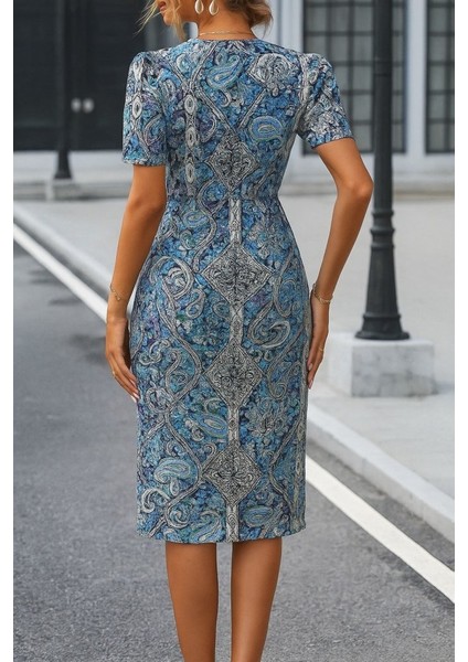 Yaman Market Kadın Kısa Kollu V Yakalı Çiçek Desenli Midi Atlas Elbise fiyatları