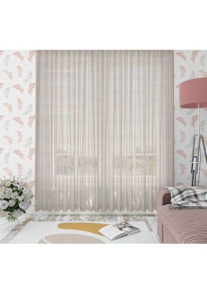 Keten Görünümlü Düz Tül Perde Pilesiz Bej fiyatları