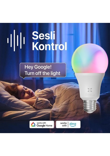 Smart Akıllı Wi-Fi Led RGB Akıllı Ampul Mobil Uygulama Denetimli Google Home/Alexa Uyumlu Çok Renkli Lamba (5 Adet) X7021