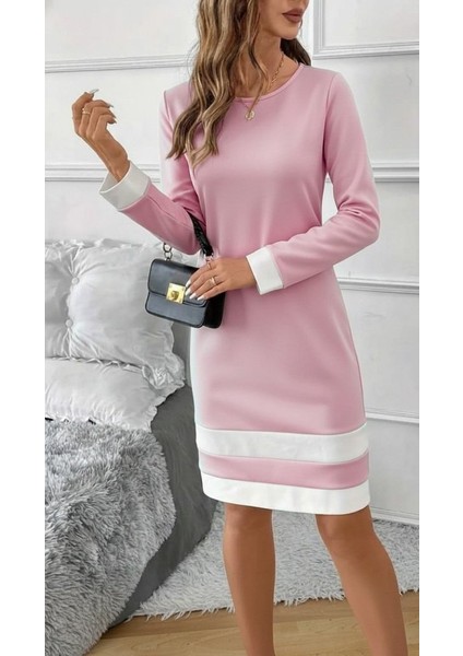 Yaman Market Kadın Uzun Kollu Yuvarlak Yaka Etek Ucu Şerit Detaylı Mini Dalgıç Elbise fiyatları