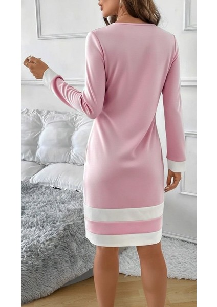 Yaman Market Kadın Uzun Kollu Yuvarlak Yaka Etek Ucu Şerit Detaylı Mini Dalgıç Elbise modelleri