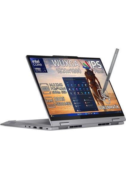Thinkbook 14 2-In-1 G4 Iml Intel Core Ultra 7 155U 16GB 1TB SSD Freedos 14" Wuxga IPS Panel Dokunmatik Ekran Laptop 21MX002VTRH4 + Lenovo Slim Pen