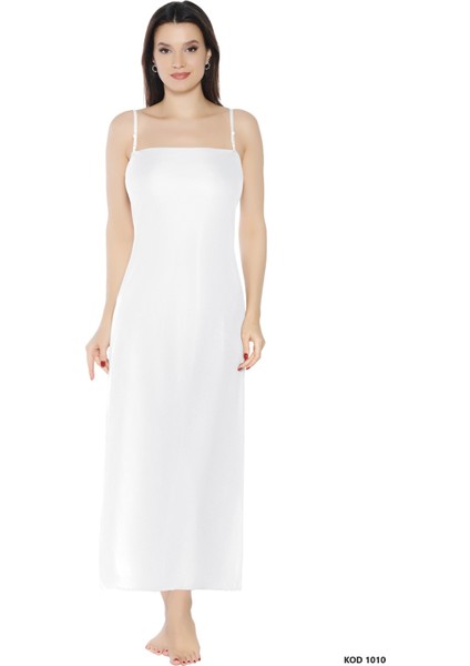 Kadın Elbise Içi Boydan Astar Ince Uzun Ayarlanabilir Askılı Düz Jüpon Kombinezon