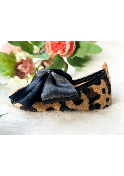 Saten Fiyonklu Leopar Desenli Kız Çocuk Bebek Babet Ayakkabı modelleri