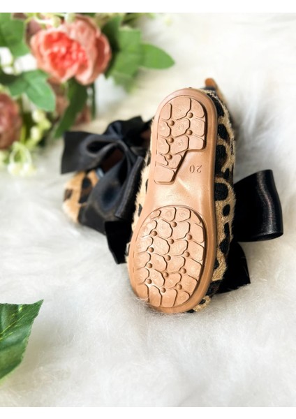 Saten Fiyonklu Leopar Desenli Kız Çocuk Bebek Babet Ayakkabı indirimleri