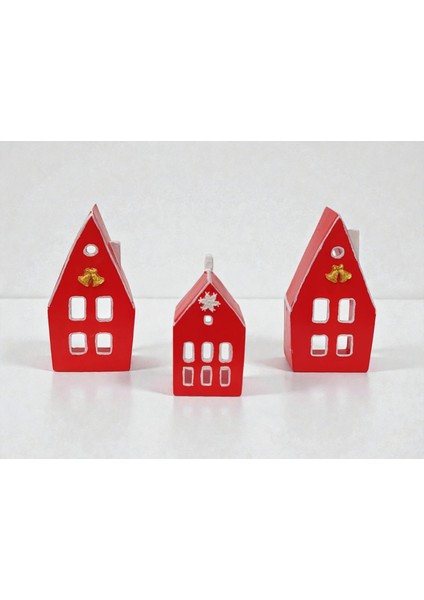 Home Yılbaşı Ev Mumluk Seti, Kırmızı Renkli Yüksek Kaliteli Malzeme El Yapımı Dekoratif Obje Biblo, Ev Dekoru, Masa Dekoru, Yılbaşı Dekoru, Hediyelik, Yılbaşı Evleri fırsatları