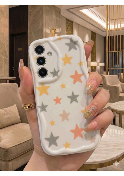 Samsung Galaxy A35 Uyumlu Pastel Yıldız Desenli Dalgalı Kenar Kılıf - Kamera Korumalı