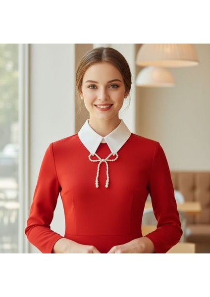 5693 El Yapımı Fiyonk Model Beyaz Seyyar Yaka Incili Choker Kolye